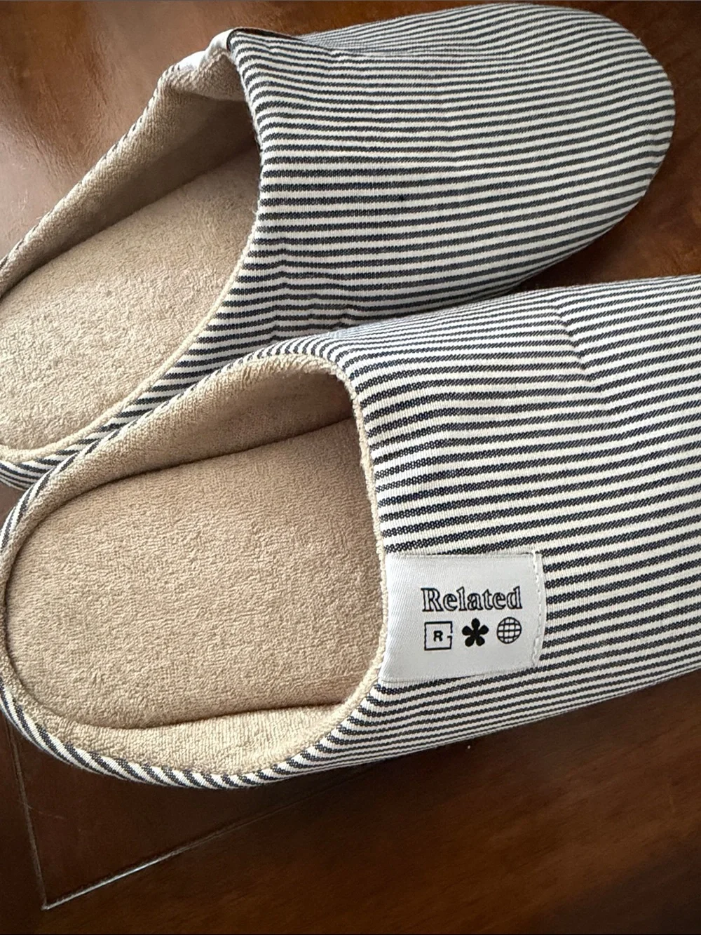 Striped Slip-On House Slippers - Blue & White